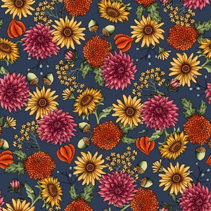 Maywood Studios Sweater Weather Navy Flowers Fabric - 27 inches - last piece