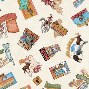 Quilting Treasures Back Country Travel Decals Light Cream fabric - 1 yard