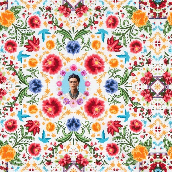 Robert Kaufman Frida Kahlo White Frida Kahlo Damask Fabric - 1 yard