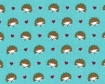 Michael Miller Hedgehog Heaven Turquoise fabric - 20 inches - last piece