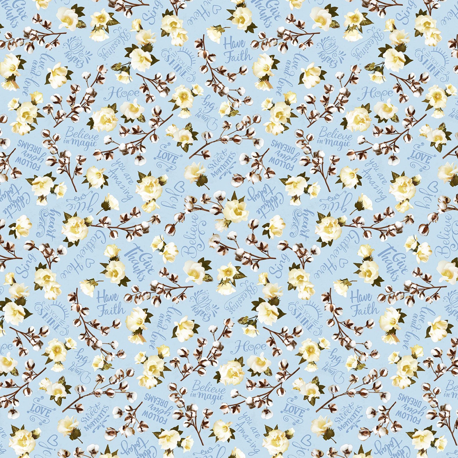 Timeless Treasures Cotton Joy Blue Believe Tossed Fabric 1 Etsy