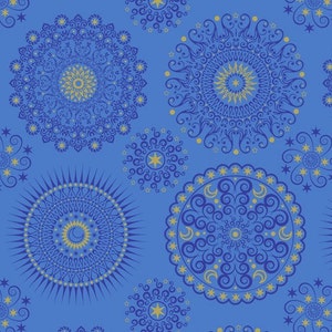Quilting Treasures Celestial Sol Mandala Blue fabric - 27 inches - last piece