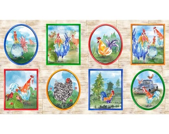 Quilting Treasures Colorful Roosters Ecru Rooster Pictures Patch fabric - 1 yard