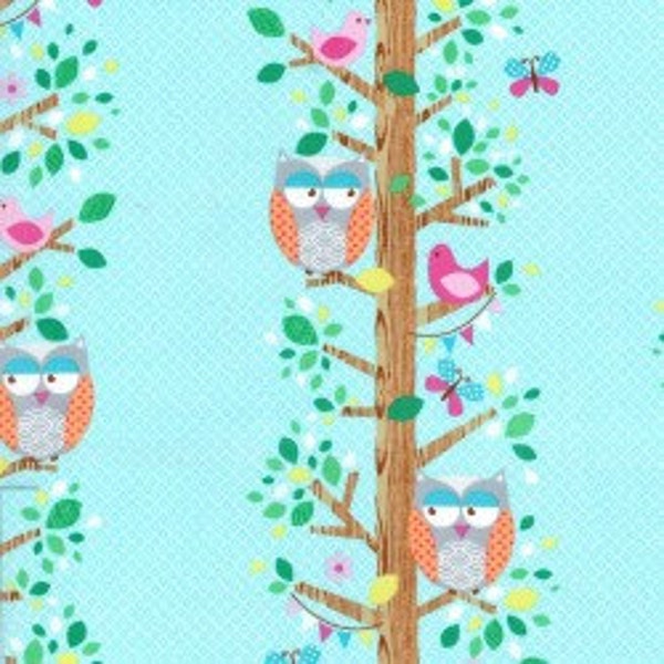 Michael Miller Owlery Aqua Fabric - 1 yard 16 inches - last piece