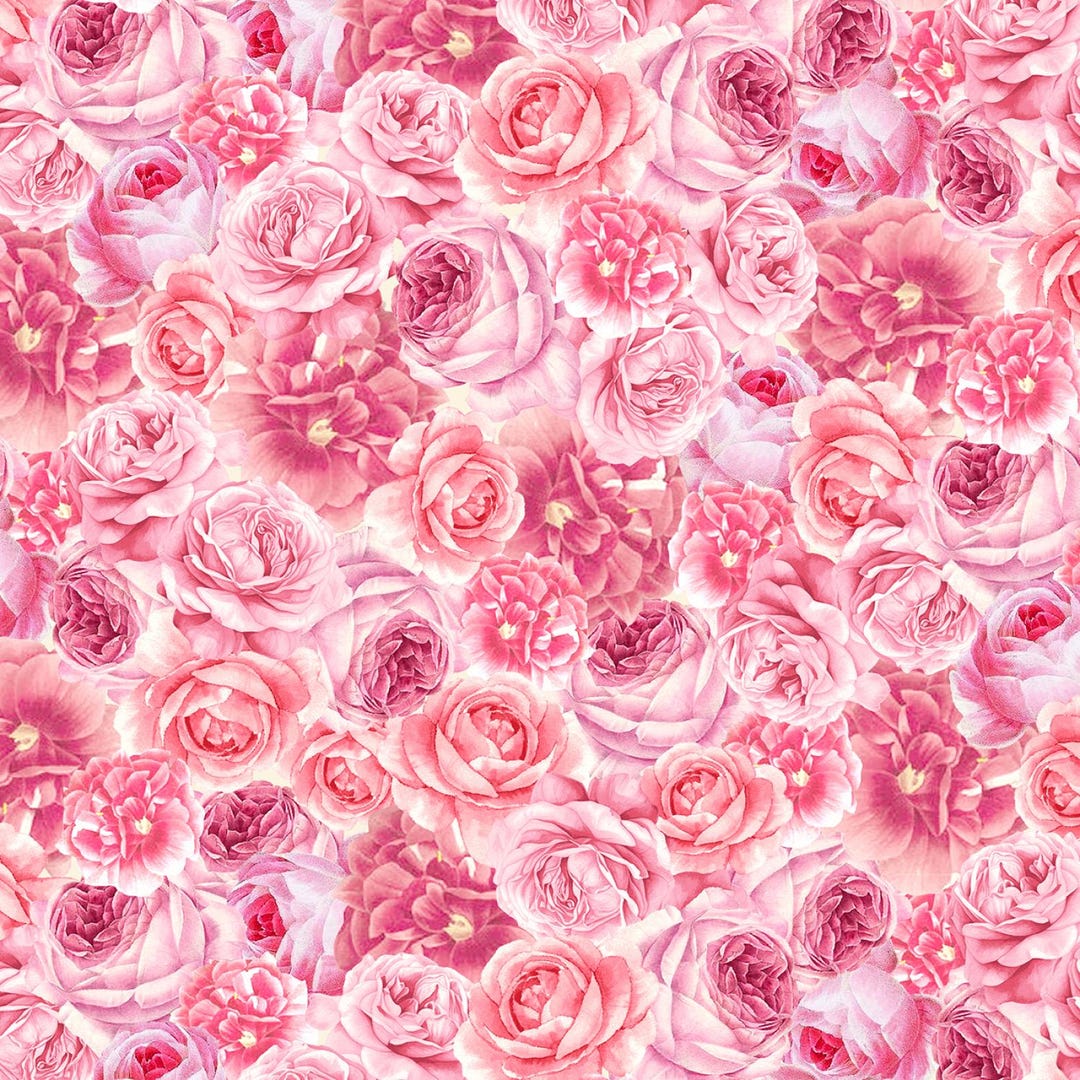 Timeless Treasures Belle Fleur Rose Packed Pink Roses Fabric - 1 Yard ...