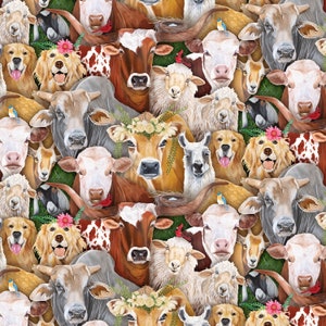 Elizabeth&#39;s Studio Happy Farm Multi Happy Farm Packed Animals fabric - 1 yard