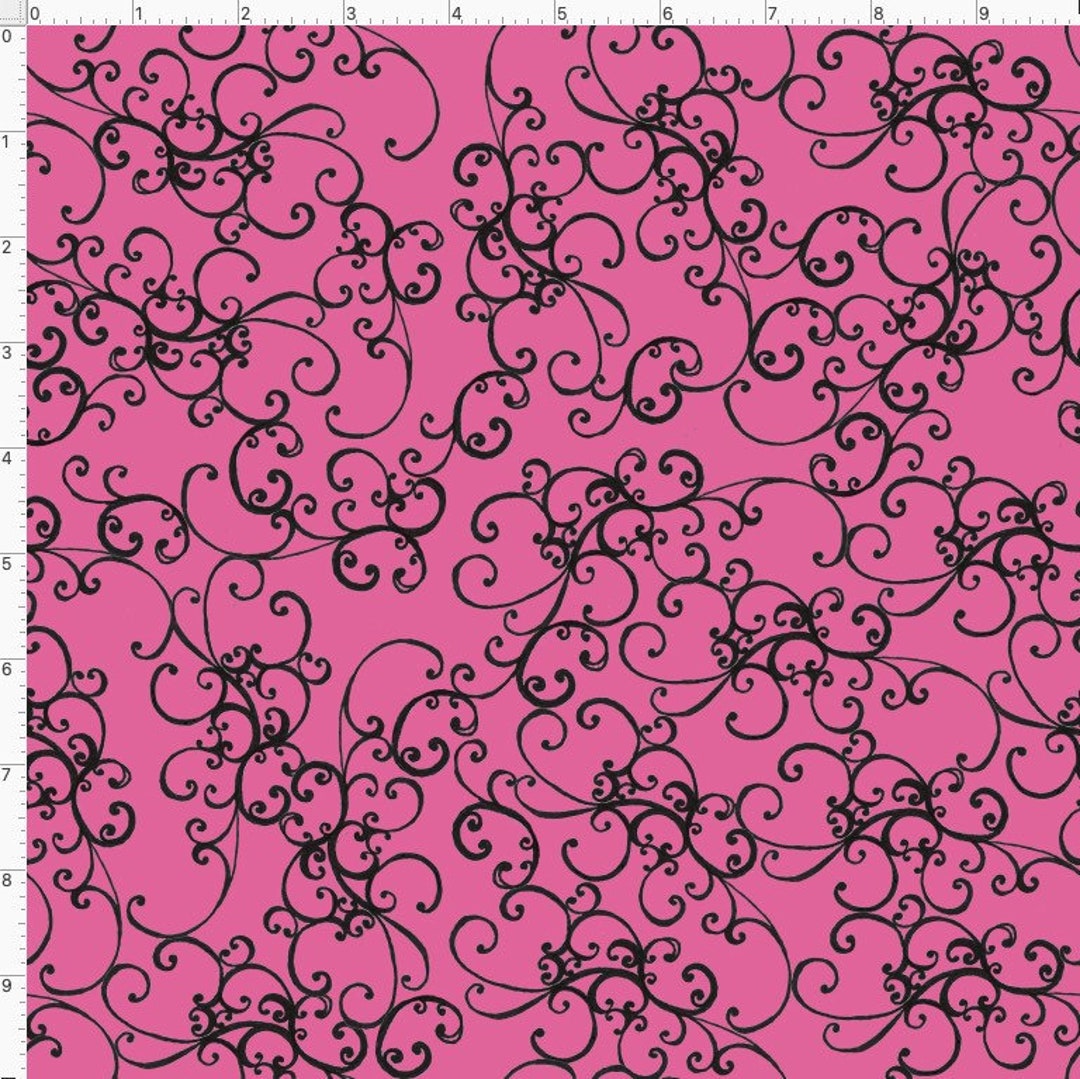 Loralie Designs Elegant Scroll Pink/black Fabric 1 Yard Etsy