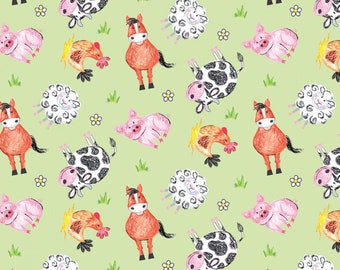 Riley Blake Designs Coloring On The Farm Animals Green Fabric  - 1 yard