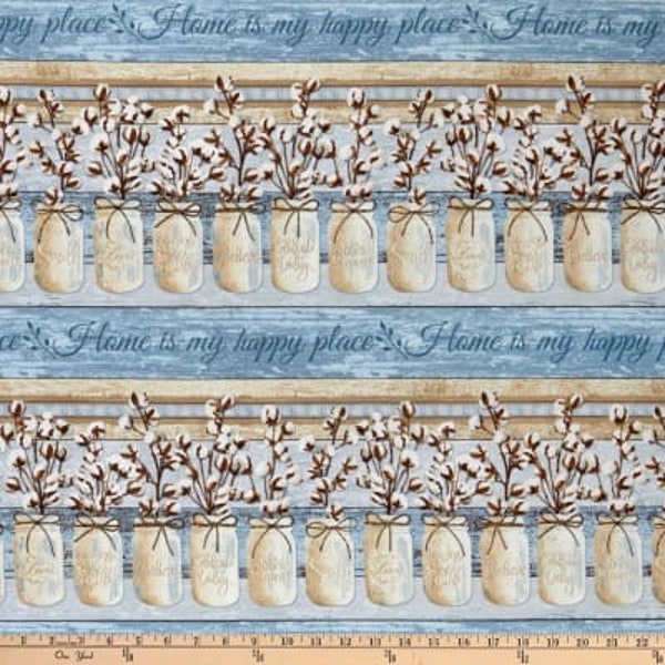 Timeless Treasures Cotton Blossom Blue Cotton Blossom Border Stripe Fabric - 31 inches - last piece