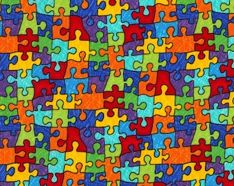 Timeless Treasures Crayon Party Brite Puzzle Pieces fabric - 12 inches - last piece