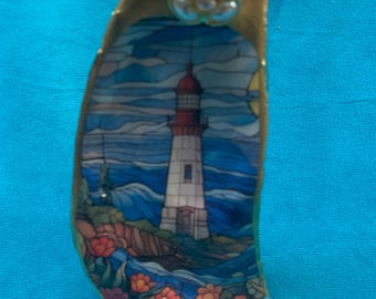Decorative Oyster Shell Lighthouse Art Trinket Ornament, Gift, Home Decor, Perfect Gift, One Of A Kind