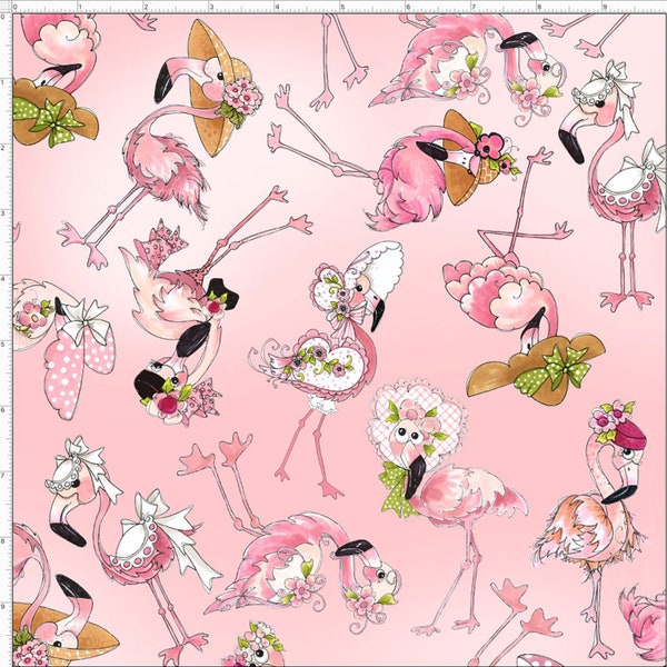 Loralie Designs Flamingo Fancy Tossed Flams Pink fabric - 1 yard