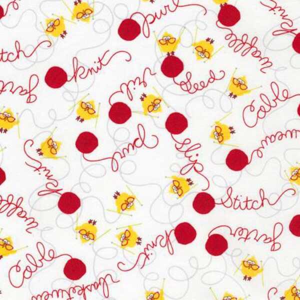 Timeless Treasures Knitting Chickens White Knitting Chicks Fabric - 1 yard 17 inches - last piece