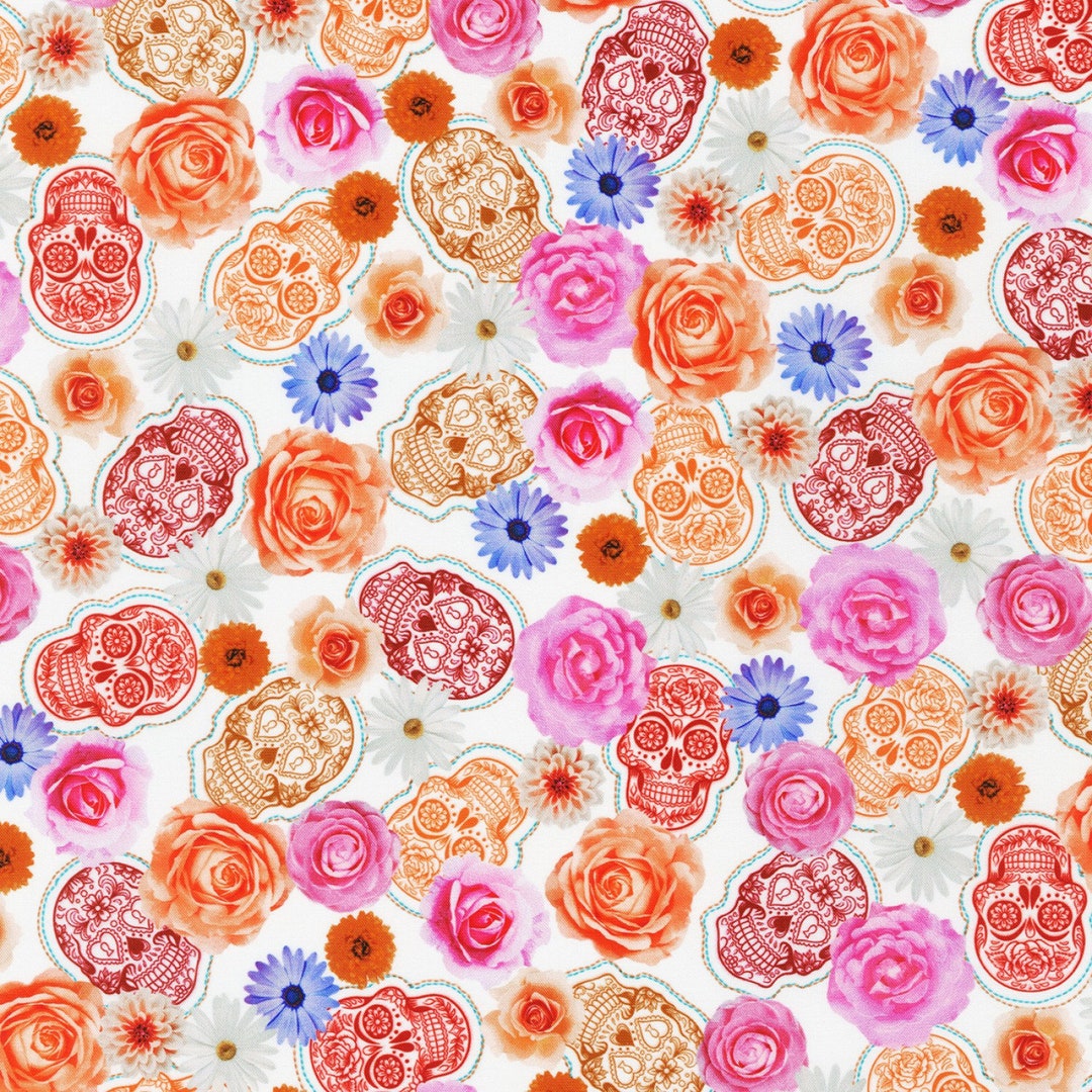 Robert Kaufman Frida Kahlo White Sugar Skulls Fabric 1 Yard Etsy