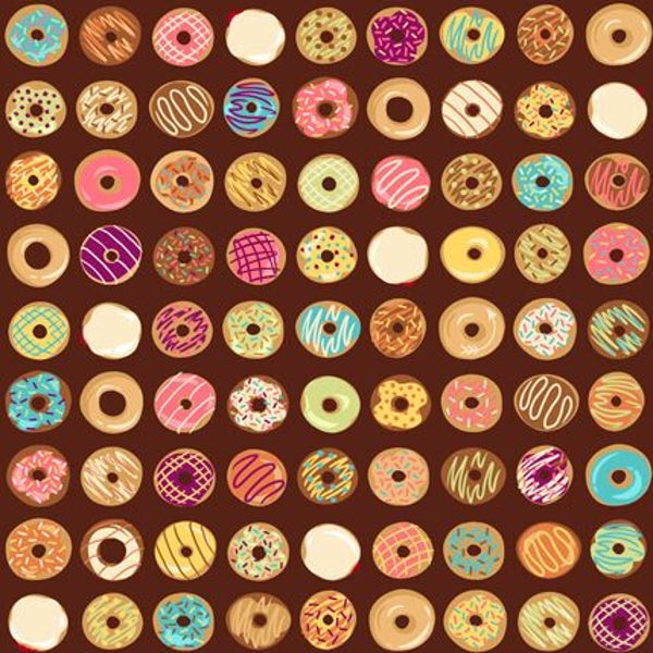 Quilting Treasures Ink & Arrow Caf-Fiend Donuts Dark Brown Fabric - 30 inches - last piece