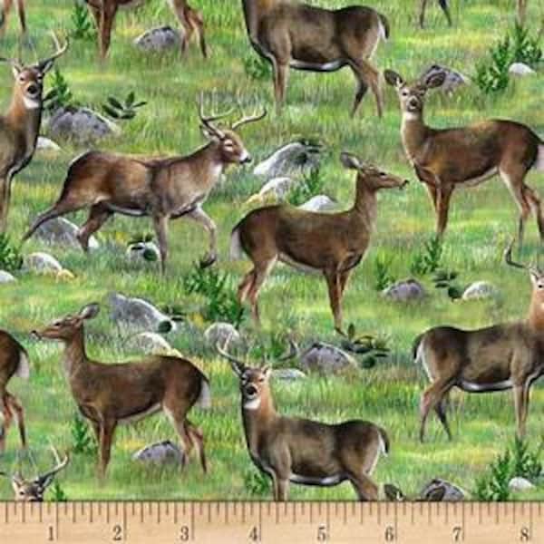 Wilmington Prints Hidden Valley Ranch Deer Green Fanbric - 1 yard
