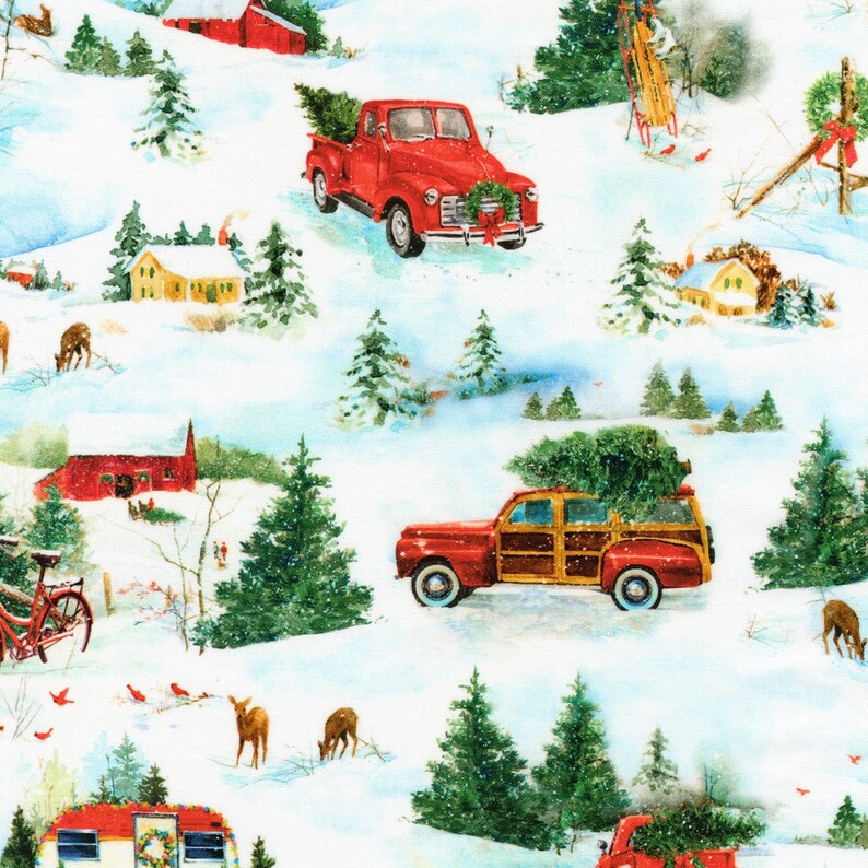 Robert Kaufman Hello Winter Holiday Winter Scenic Fabric 1 Etsy
