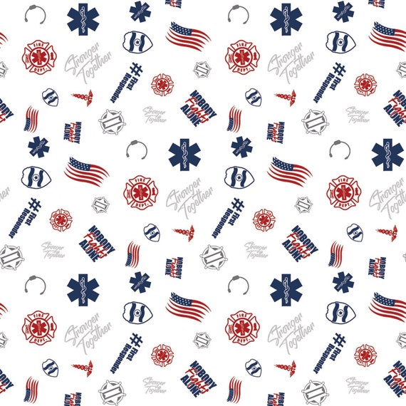 White Nobody Fights Alone Riley Blake Cotton Fabric by the Yard C10422R-WHIT First Responders Nurse