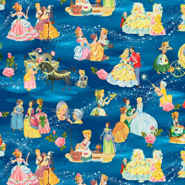 From Four Seasons by David Textiles Vintage Storybook Cinderella's Tale Allover Fabric - 3/4 yard - last piece