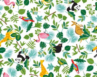 Studio E Little Explorers Green Tossed Leaves/Animals fabric - 32 inches - last piece