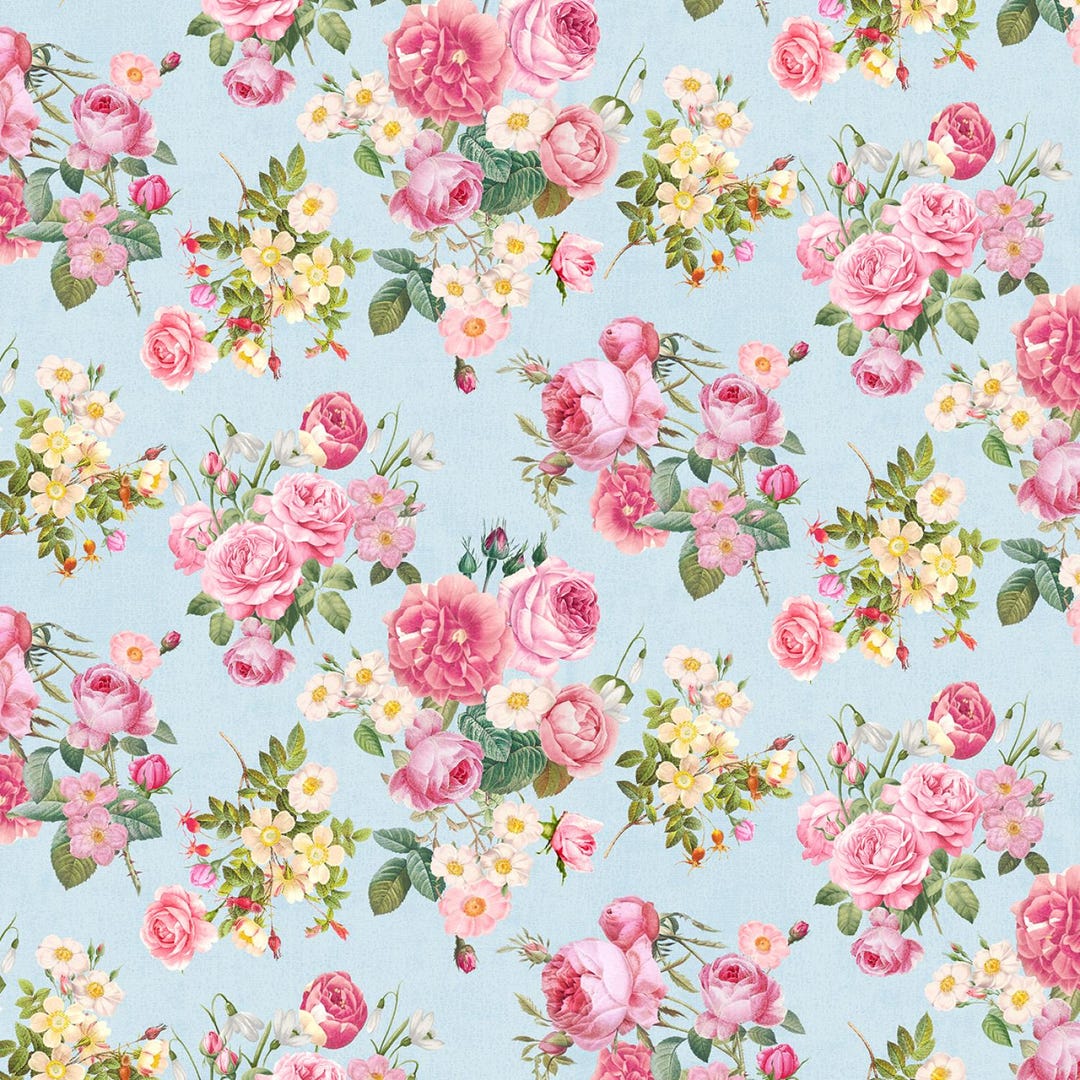 Timeless Treasures Belle Fleur Blue Floral Bouquet Fabric - 1 Yard - Etsy