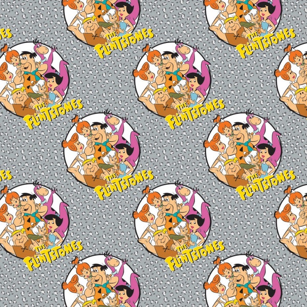 NEW Camelot The Jetsons & The Flintstones Grey Stone Age Family fabric - 1 yard - Very Limited