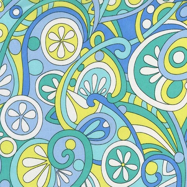 Michael Miller Mod Swirls Aqua Polyester Fabric - 1 1/2 yard - last piece