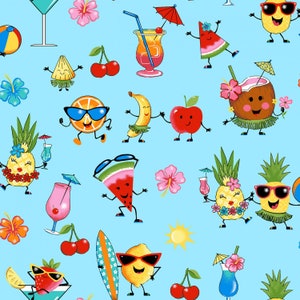 Freckle & Lollie Snacks Happy Hour Blue Fabric - 1 yard