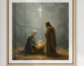Arte de pared de la Natividad de Navidad Pesebre Cristiano Jesús Natividad Impresión Arte de la Estrella de Navidad Pintura del Pesebre Descarga instantánea