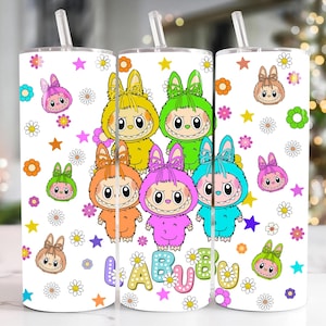 Trendy Pink Cartoon 20oz Skinny Tumbler LABUBU Cartoon 20 oz Tumbler Wrap Cartoon Characters 20oz Tumbler Png Straight and Tapered 20oz Wrap