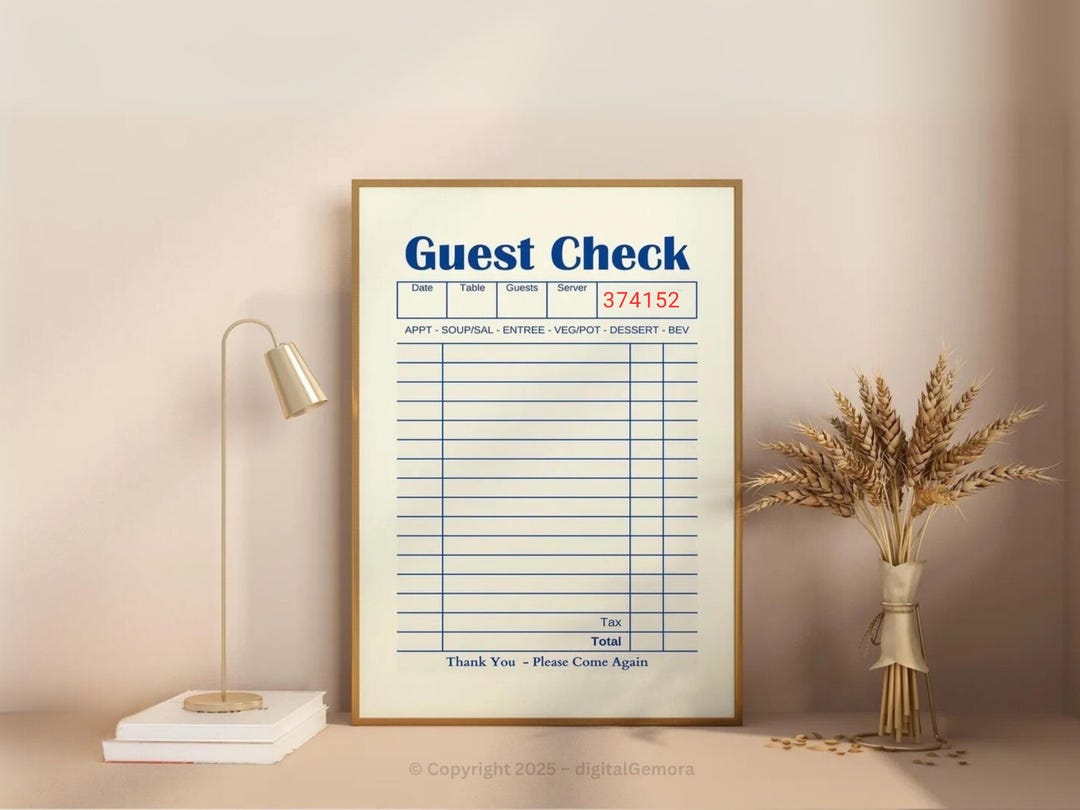 Blank Guest Check Printable Poster With Color Options Choose Giant ...