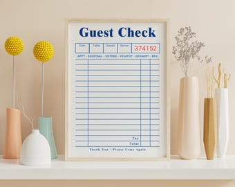 Blank Guest Check Art Print Trendy Wall Art Guest Check Print Digital Art Guest Check Wall Art Blank Gift Wall Art Personalized Gift