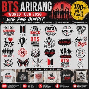 BTS Arirang World Tour 2026 SVG Bundle, 100+ K-pop Concert Designs, BTS Tour Shirt Svg, Png, Pdf, Cricut Silhouette Cut File