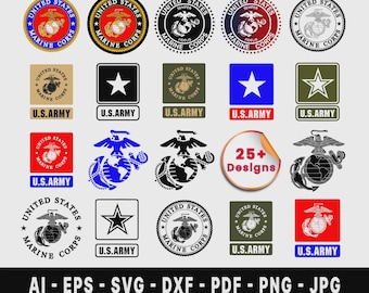 Military Style SVG Bundle | Patriotic Emblem & Vintage Badge Designs | Cricut, Laser Cut Files | PNG Digital Download