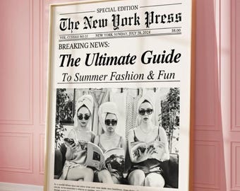 Póster personalizado con estampado de periódico de Nueva York para decorar la pared de tu habitación en la residencia universitaria o como compañero de cuarto. Decoración retro para el baño. Descarga digital.
