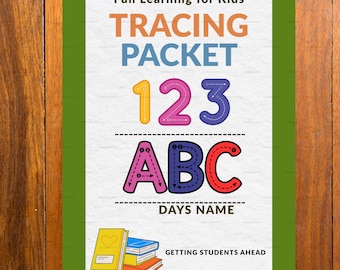 Paquete de práctica de rastreo para preescolar: días, números, alfabeto, imprimible, descarga