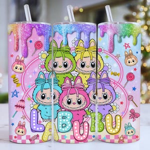 Trendy Pink Cartoon 20oz Skinny Tumbler LABUBU Cartoon 20 oz Tumbler Wrap Cartoon Characters 20oz Tumbler Png Straight and Tapered 20oz Wrap