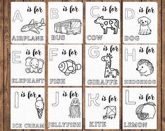 Libro para colorear para baby shower con temática de osos, alfabeto imprimible (patrón PDF)