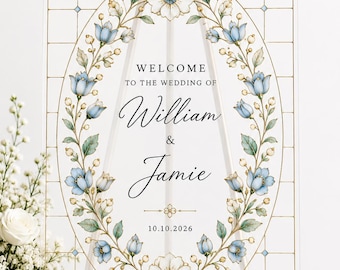 Stained Glass Wedding Welcome Sign Template | Editable Canva Sign | Floral Welcome Board | Faux Glass Decor | Digital Download