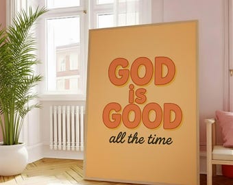 Arte mural «Dios es bueno todo el tiempo», arte mural cristiano retro, arte mural de Jesús, arte cristiano moderno, lámina bíblica, decoración para dormitorio de adolescente