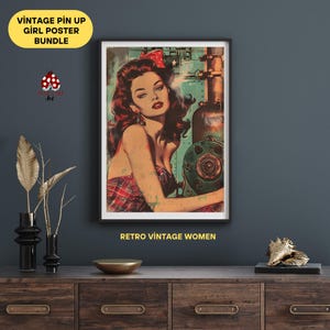 Vintage Pin Up Girl Poster Bundle - Retro Wall Art Prints - Sexy 1950s Pinup Decor - Digital Download Posters - Mid Century Art Set