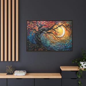 Fall Tree Framed Canvas Art: Vibrant Autumn Landscape Wall Decor