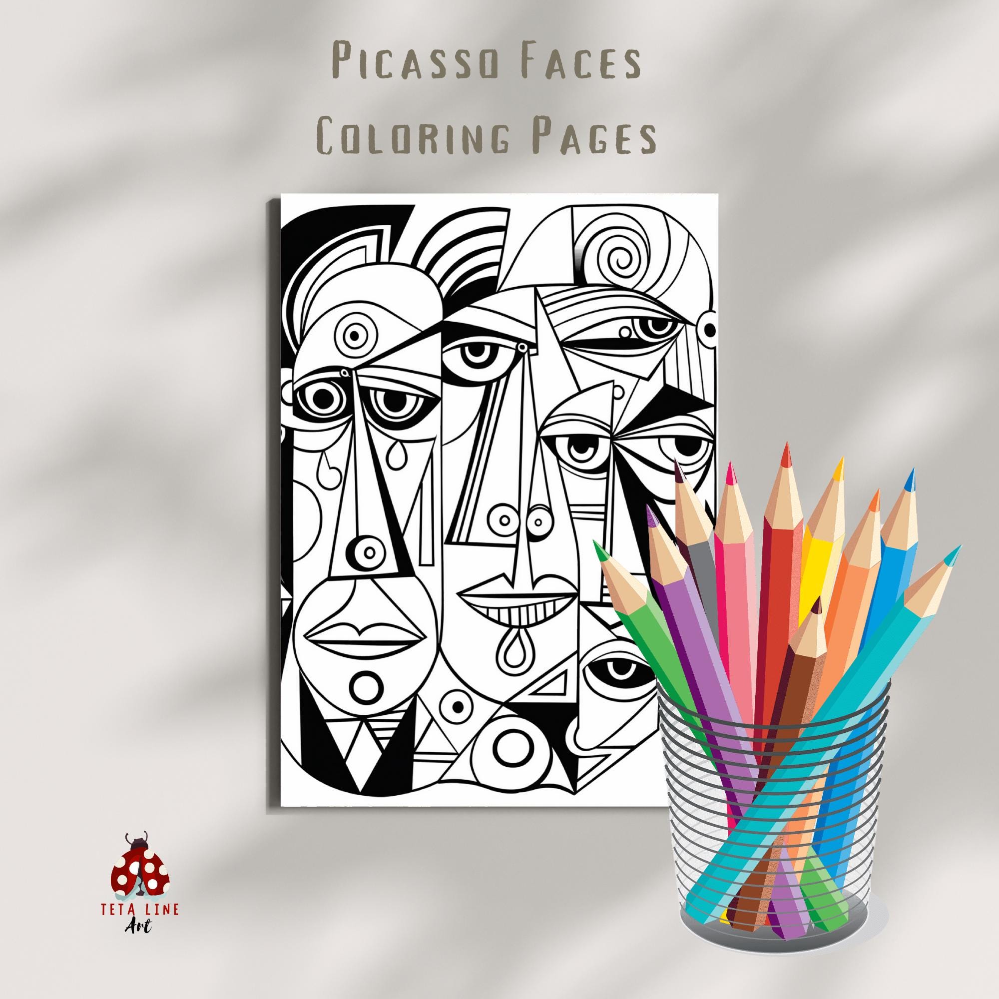 Cubism Coloring Picasso Style Faces Coloring Pages: Abstract Cubist Art (PDF & PNG) - Etsy