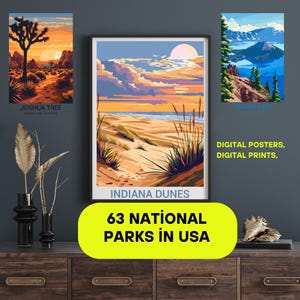 Póster de los 63 Parques Nacionales de EE. UU. - Impresión digital de arte mural, descarga del mapa de los Parques Nacionales de EE. UU.