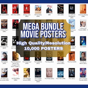 Paquete de más de 10 000 carteles de películas: descargas digitales de alta resolución, arte cinematográfico imprimible, nuevos estrenos, decoración de pared de cine, biblioteca