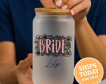 Bride Floral Personalized Cup, Bridal Shower Cup, Wedding Party Cup, Custom Bride Cup, Bride to Be, Bachelorette Party, Bride's Cup