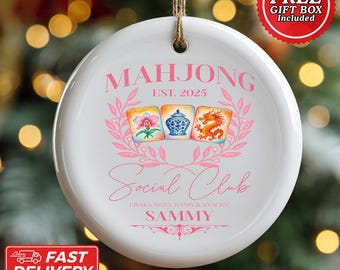 Merry Mahjong Christmas Ornament, Personalized Mahjong Tree Ornament, Mahjong Gift, Mahjong Holiday Decor, Mahjong Christmas Keepsake