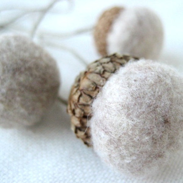 Natural Oatmeal Colored  Felt Acorn Ornaments