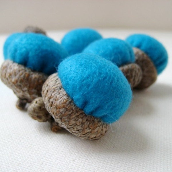 CUSTOM LISTING Decorative Acorn Set - 2 White and 1 Blue