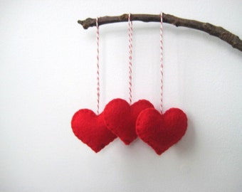 Felt heart ornaments Valentine's Day Decor Red Heart Eco Felt Ornament Christmas Tree Ornament  Holiday Decoration
